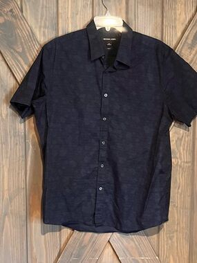Michael Kors Men's Dark Navy Short Sleeve Button-Down Shirt